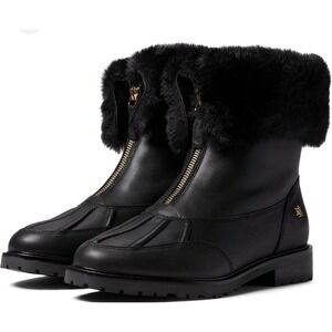 Lauren Ralph Lauren Elmington Black Leather Snow Fur Boots Women's 11B New W Box